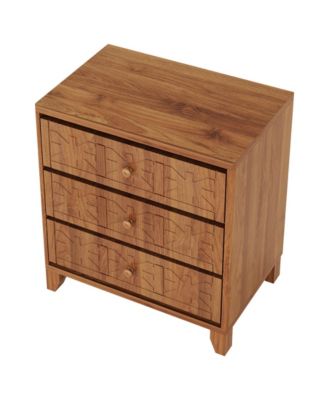 Nightstand with 3 Drawers, Farmhouse Bedside Table with Elegant Patterns, Brown