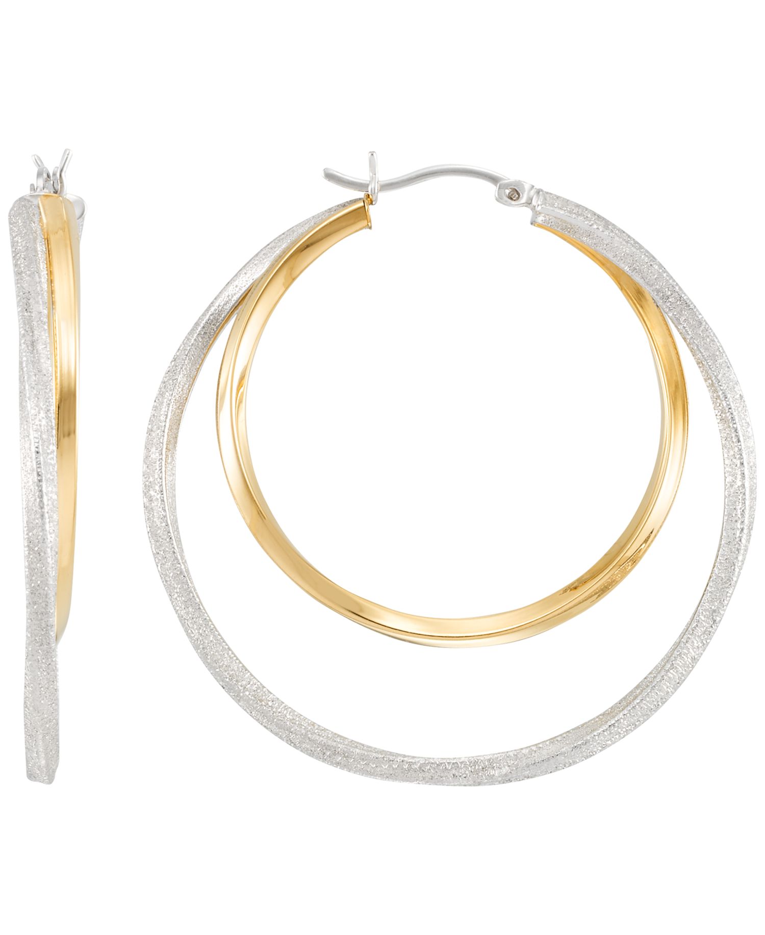 Two-Tone Twisted Double Hoop Earrings