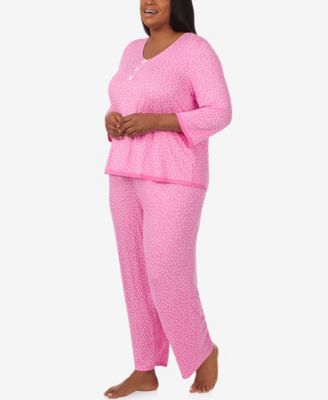 Plus Size V-Neck Top and Ankle Pajama Pants, 2-Piece Set