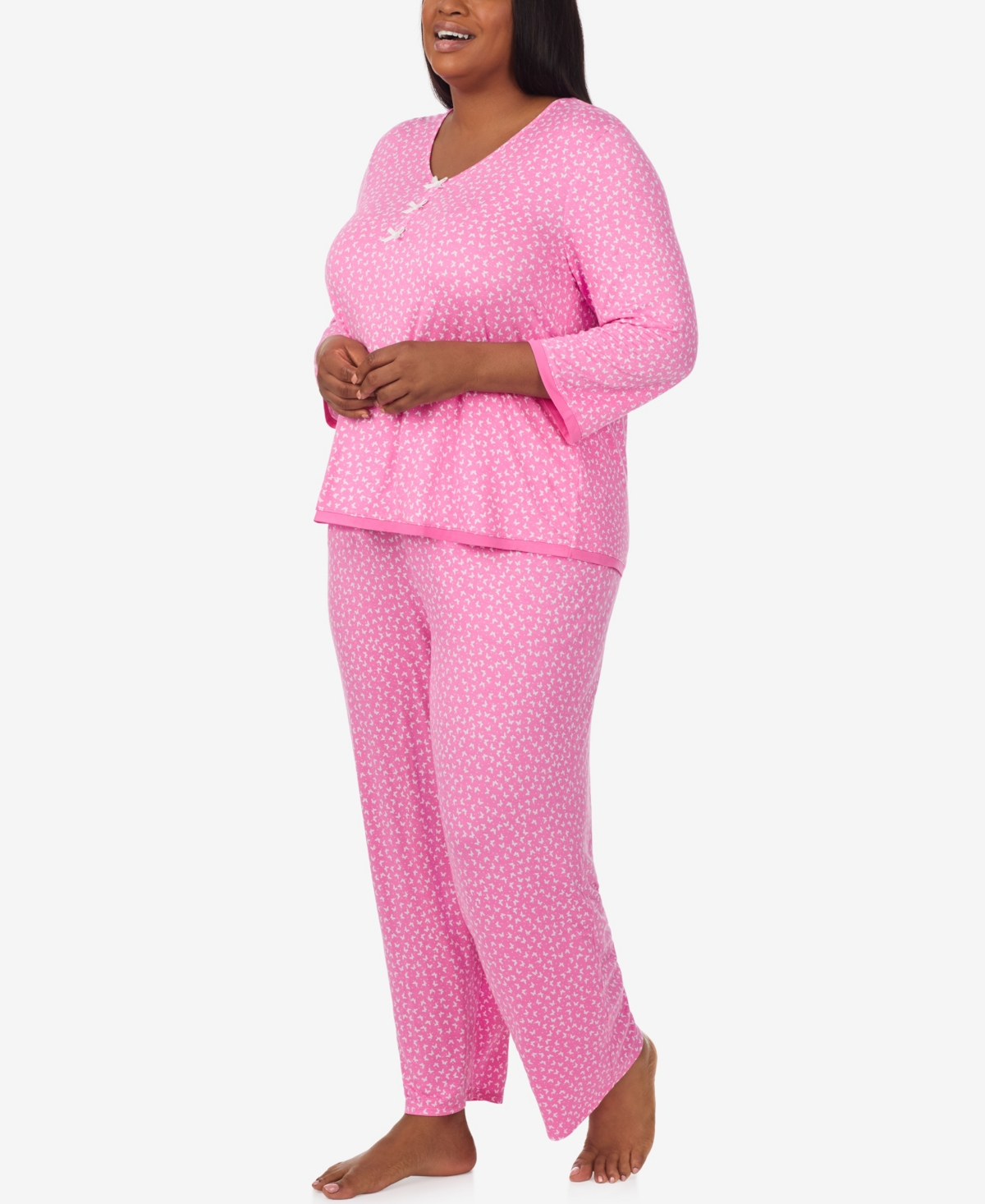 Ellen Tracy Plus V-Neck Top and Ankle Pajama Pants, 2-Piece Set
