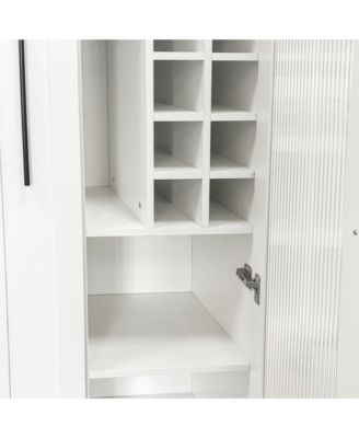 Kitchen Pantry Cabinet with Glass Doors and Pull-Out Multi-Tier Shelves, Storage Organizer for Kitchen and Bar