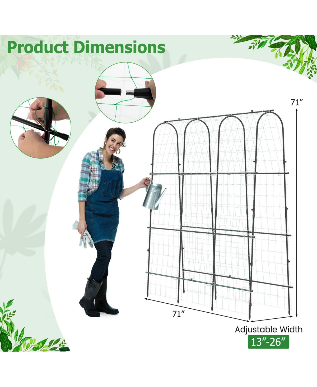 Sugift 71 x 71 Inch U-Shaped Tall Garden Arched Trellis for Climbing Plants