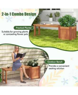 Teak Oil Finish Raised Garden Bed Wood Planter Box with Bench