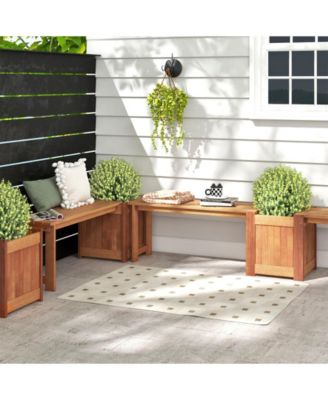 Teak Oil Finish Raised Garden Bed Wood Planter Box with Bench