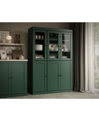 100% Solid Wood Pantry Cabinet, Shaker & Clear Glass Doors, 2 Drawers, Adjustable Shelves, 48.5" Wide, 71.5" Tall