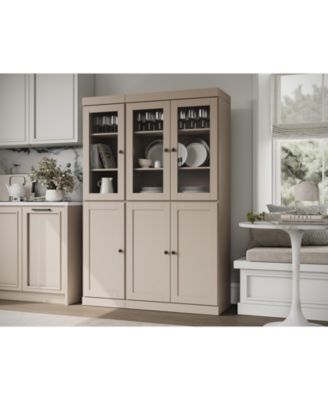 100% Solid Wood 48.5" Pantry Cabinet with Clear Glass, Shaker Doors, 2-Drawers & Adjustable Shelves