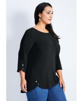 Women's Plus Size Sabrina Btn Dtl 3/4 Slv Top