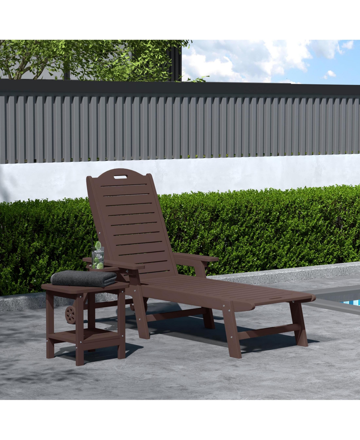 WestinTrends 2-Piece Outdoor Patio Chaise Lounge Chair with Wheels & Cup Holder Side Table