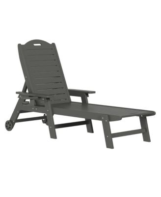2-Piece Outdoor Patio Chaise Lounge Chair with Wheels & Cup Holder with Patio Side Table