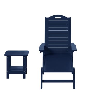 2-Piece Outdoor Patio Chaise Lounge Chair with Wheels & Cup Holder with Patio Side Table