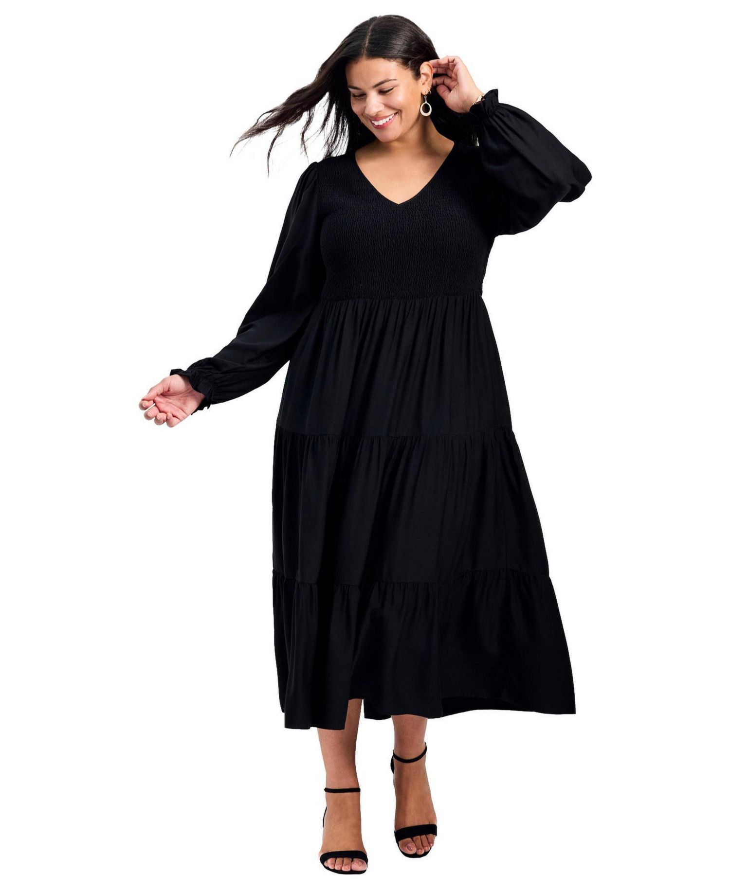Women's Plus Size Indi Puff Sleeve Shirred Dress