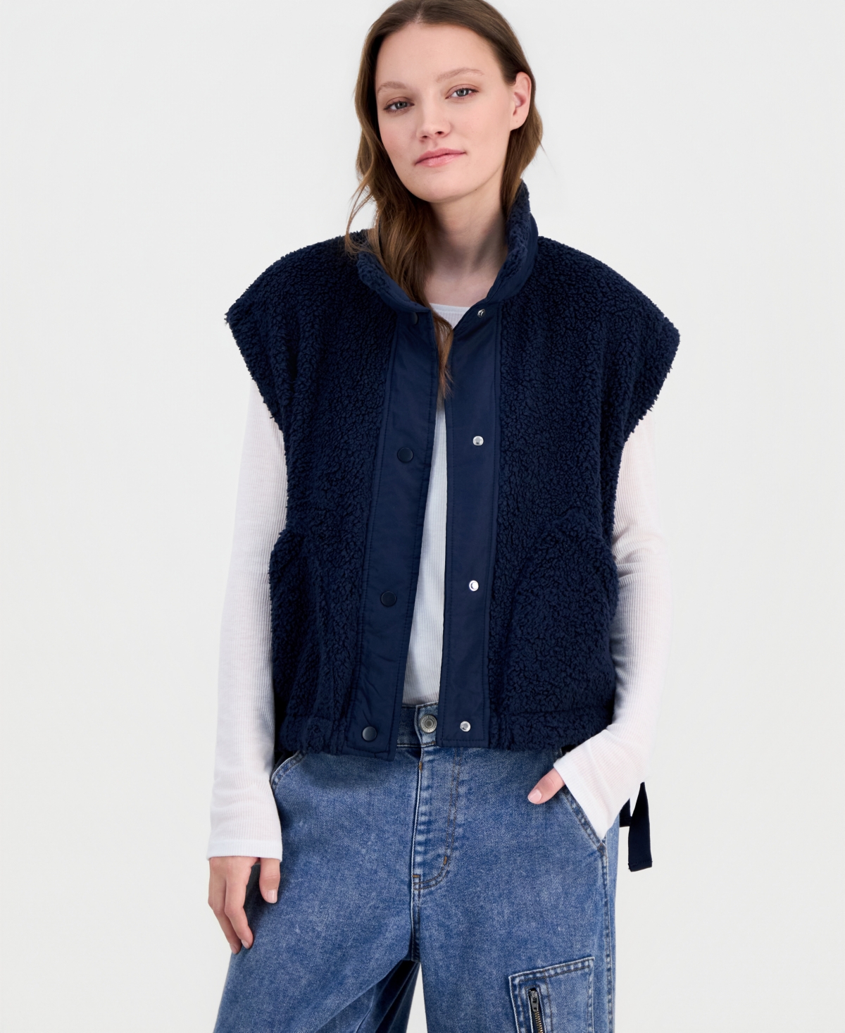 Sincerely Jules Juniors' Sherpa Fleece Vest In Blue