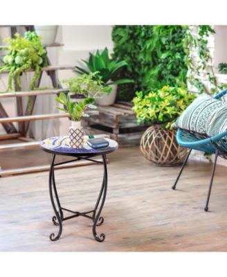 Outdoor Indoor Steel Accent Plant Stand Cobalt Table-Navy