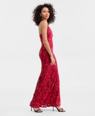 Juniors' Sequined Halter-Neck Evening Gown