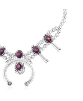 Sterling Silver Ruby Zoisite Oval Squash Blossom Necklace, 17 to 20 Inches