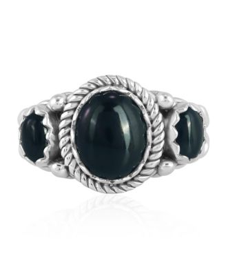 Sterling Silver Black Agate 3-Stone Ring, Sizes 5 to 11