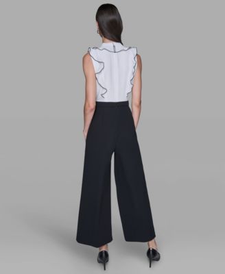 Women's Ruffle V-Neck with Contrast Bow Jumpsuit