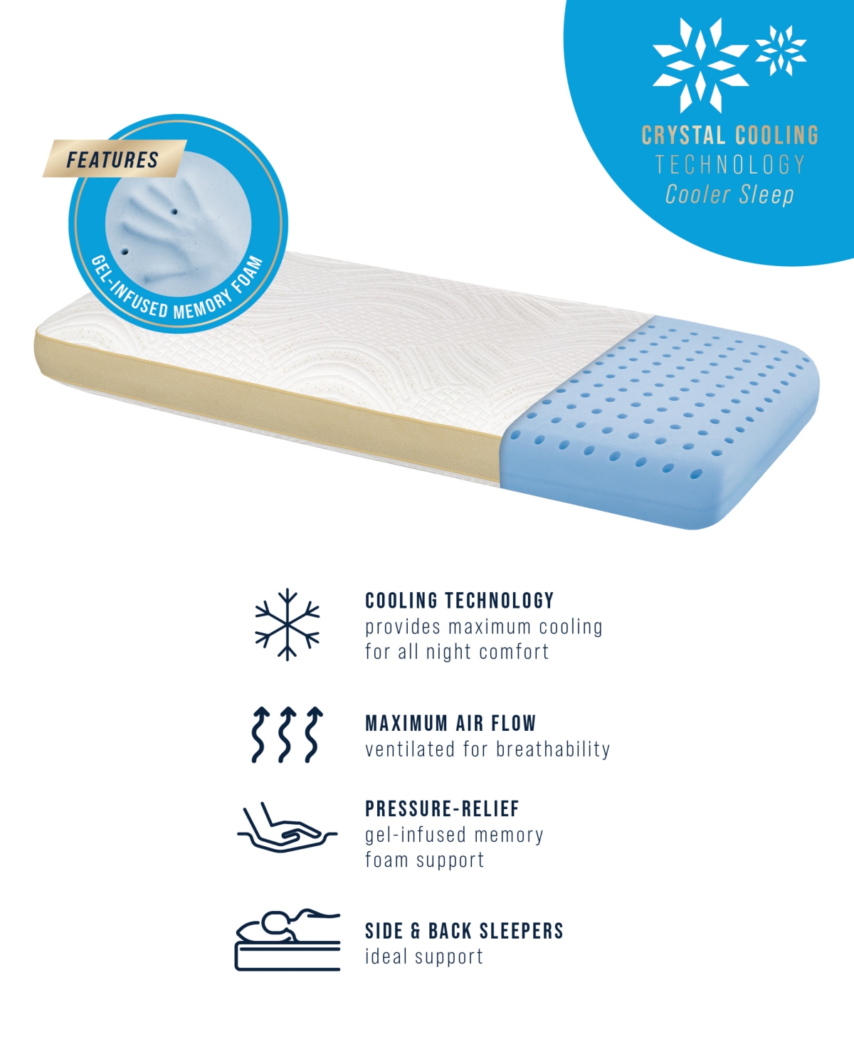 ProSleep Beautifully Cool Supreme Cooling Comfort Gusseted Gel-Infused Memory Foam Pillow