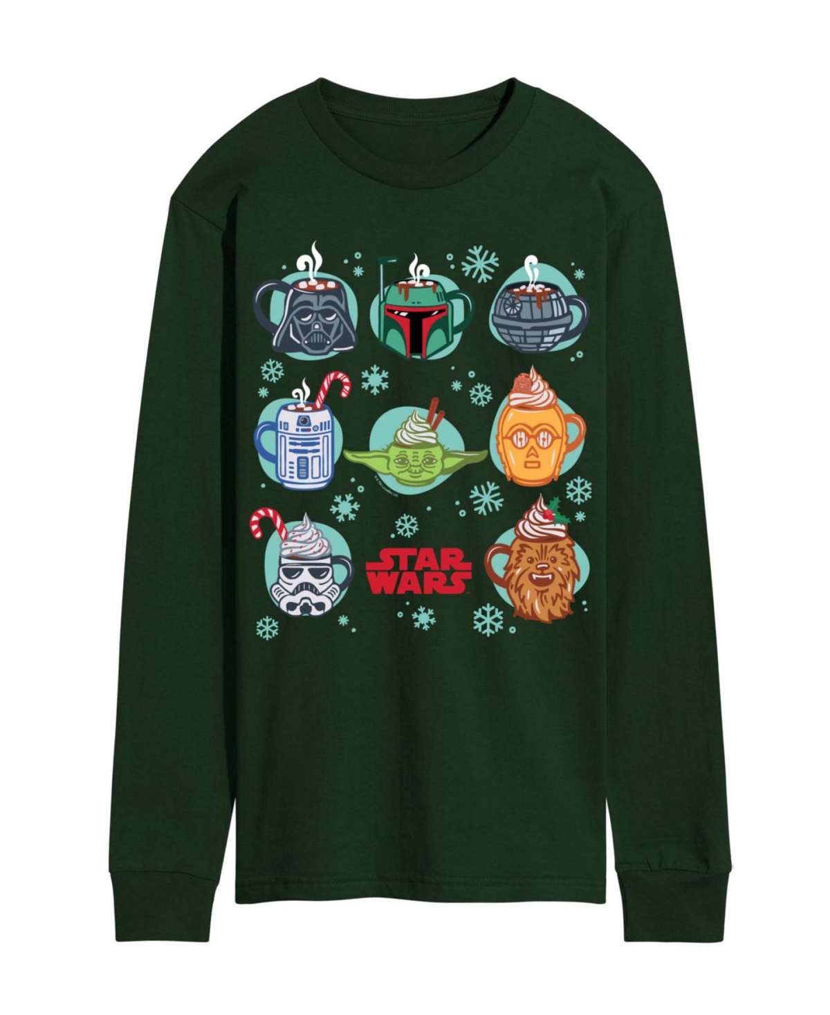 Airwaves Men's Star Wars Christmas Hot Cocoa Mugs Long-sleeve Graphic T-shirt In Green