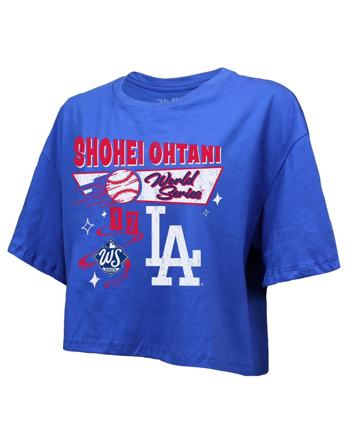 Majestic Women's Shohei Ohtani Royal Los Angeles Dodgers 2025 World Series Name Number Boxy Cropped T-shirt In Blue