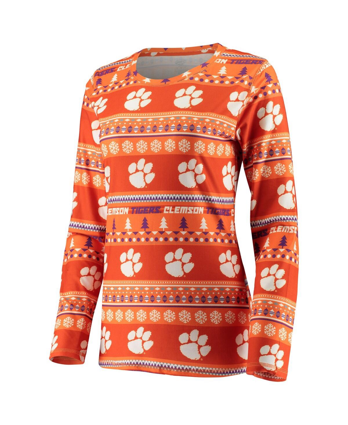 Concepts Sport Women's 2-piece Orange Clemson Tigers Holiday Long Sleeve Top And Pants Sleep Set In Orange