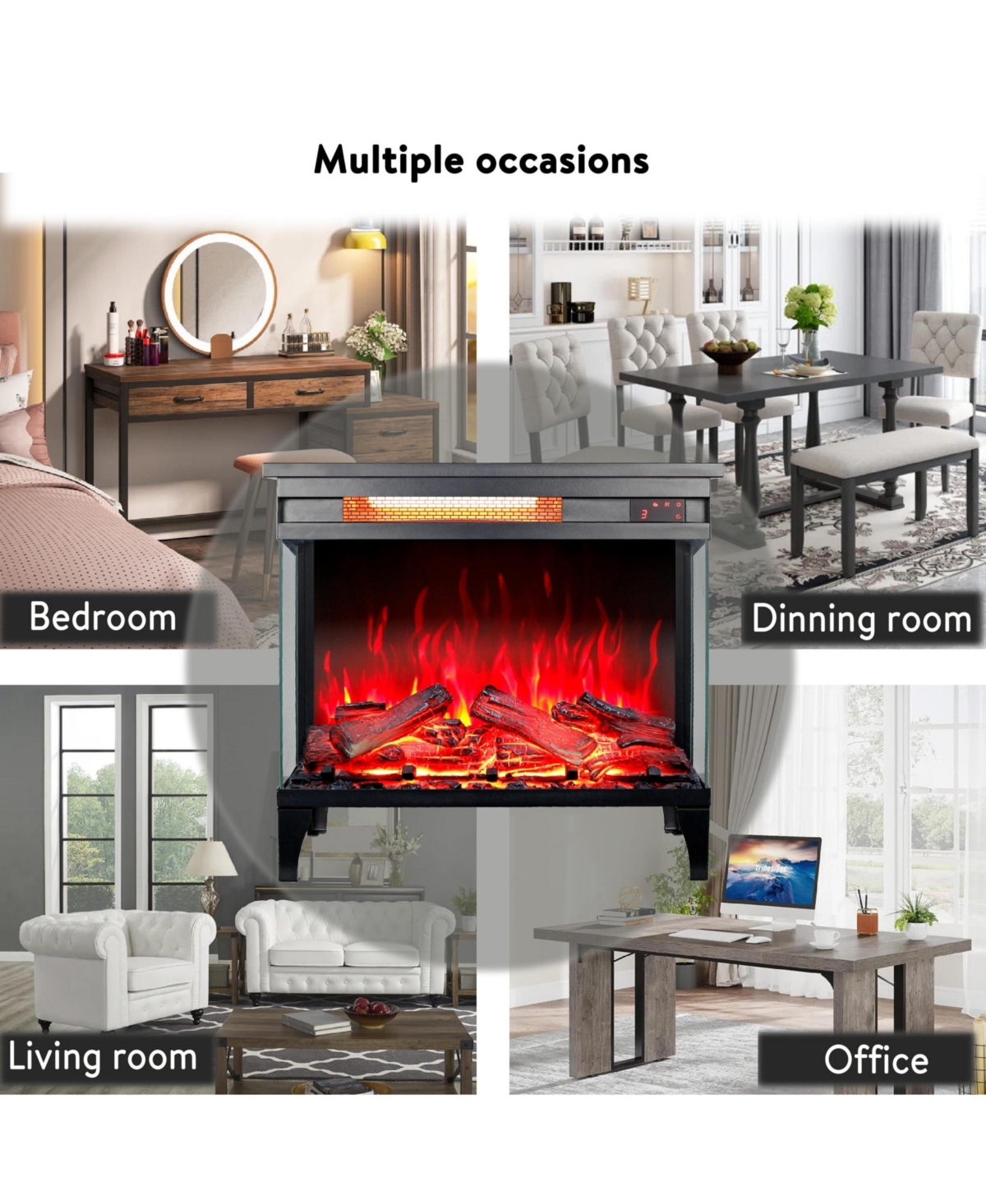 Flynama 24 inch three sided glass electric fireplace with feet