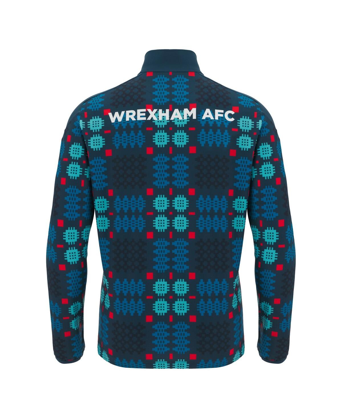 Macron Men's Blue Wrexham Warm-up Quarter-zip Pullover Hoodie In Multi