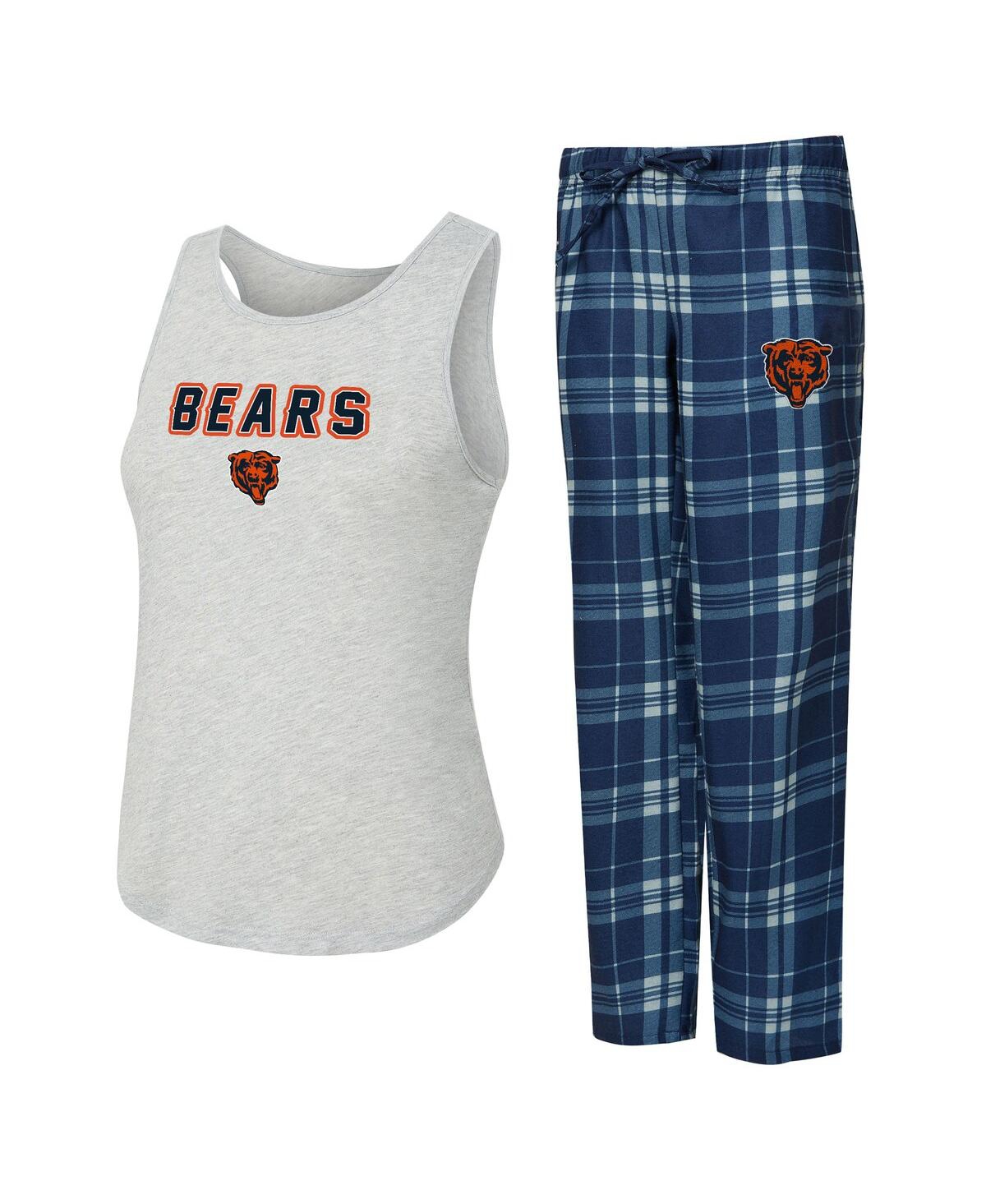 Concepts Sport Women's 2-piece Heather Gray/navy Chicago Bears Regulate Plaid Tank Top And Pants Sleep Set In Multi