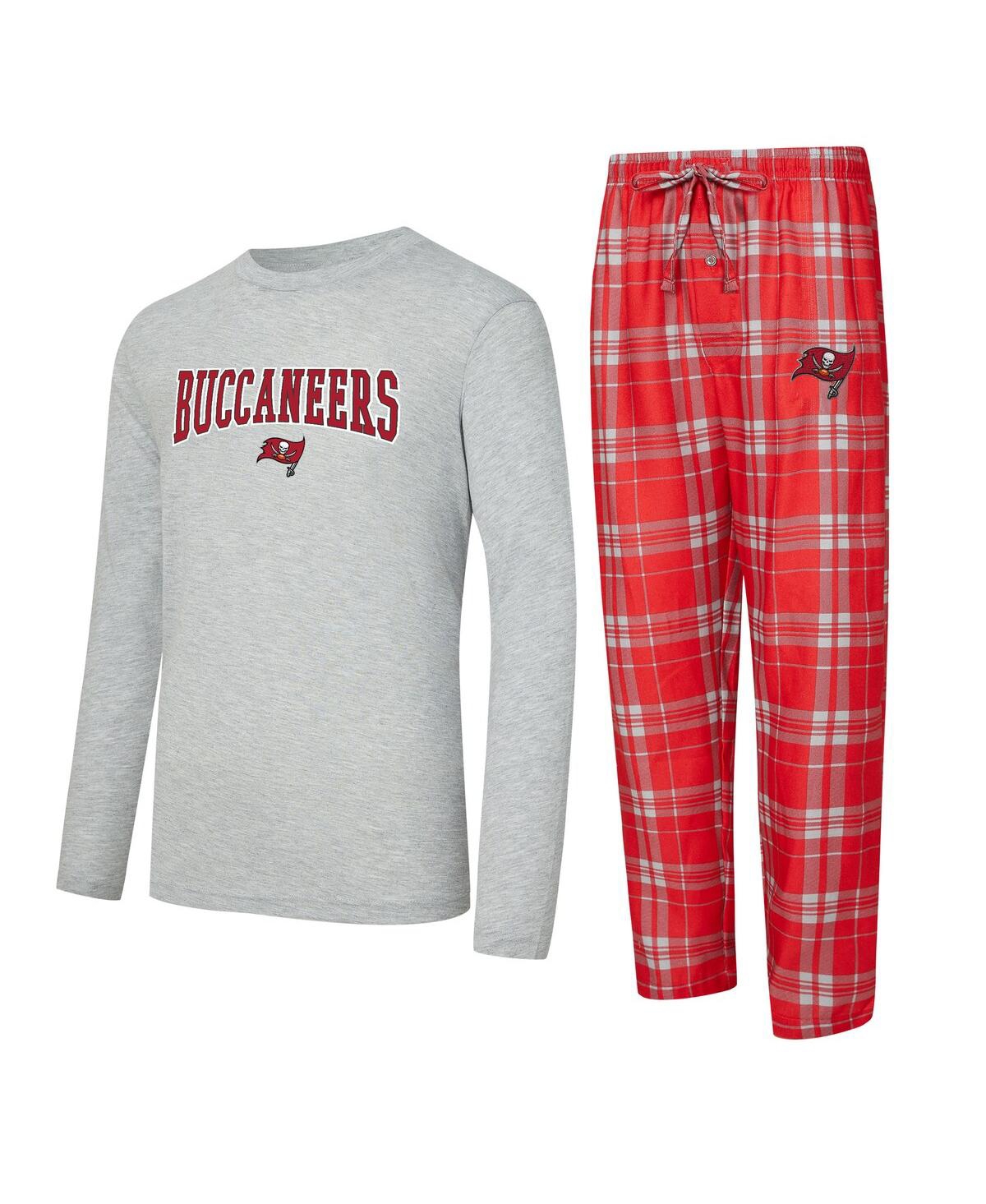 Concepts Sport Men's 2-Piece Red/Gray Tampa Bay Buccaneers Regulate Long Sleeve T-Shirt and Plaid Pant Set