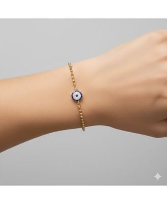 Evil Eye Bracelet with Created Sapphires and CZ on a Ball Chain 7 inches Adjustable Bracelets