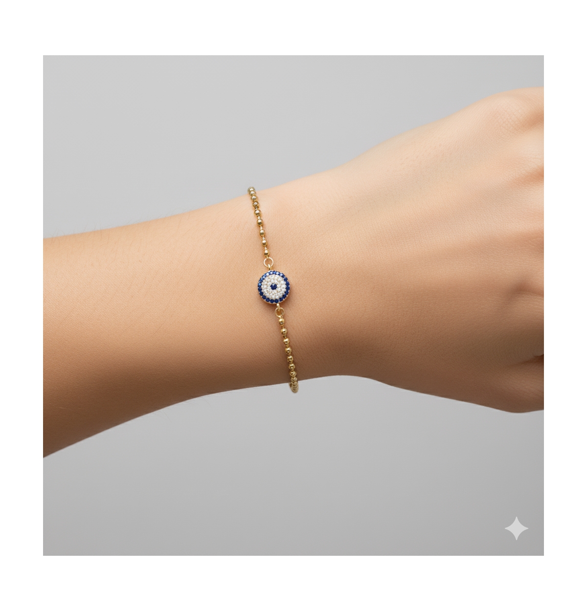 Etoielle Evil Eye Bracelet with Created Sapphires and Cz on a Ball Chain 7 inches Adjustable Bracelets