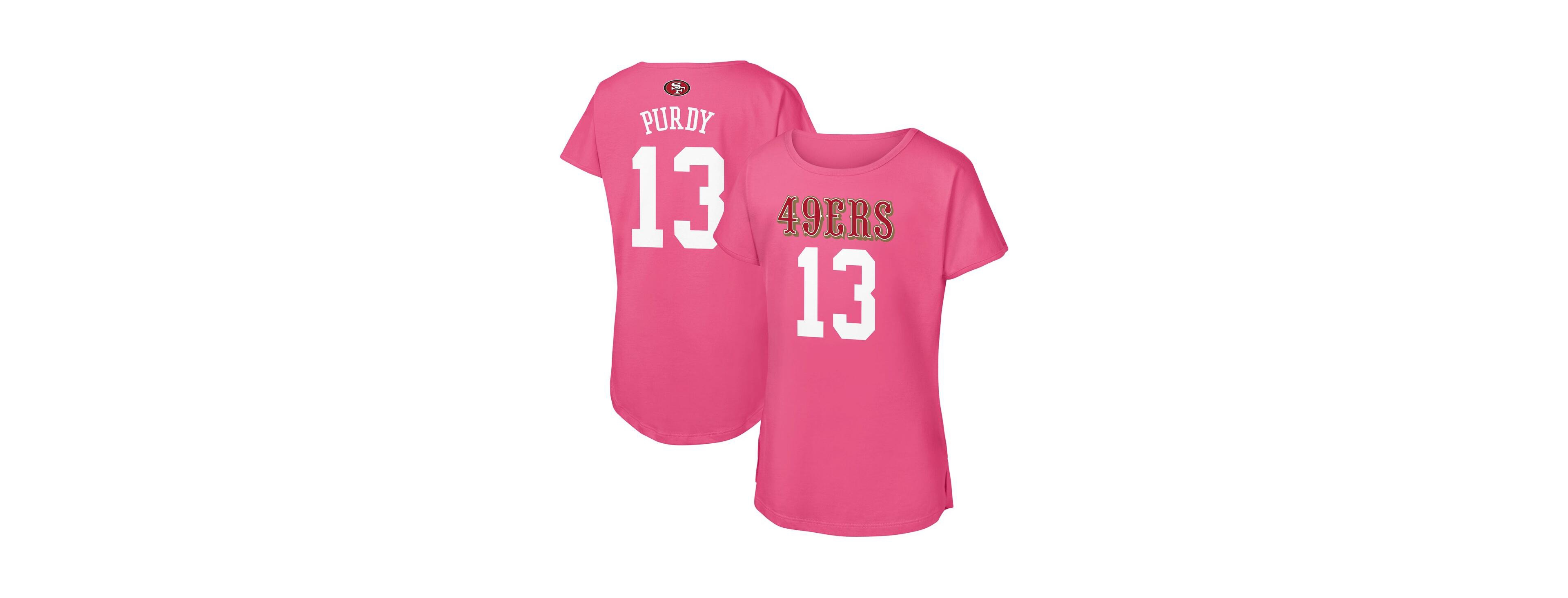 Outerstuff Big Girls Brock Purdy Pink San Francisco 49ers Player Name Number T-Shirt