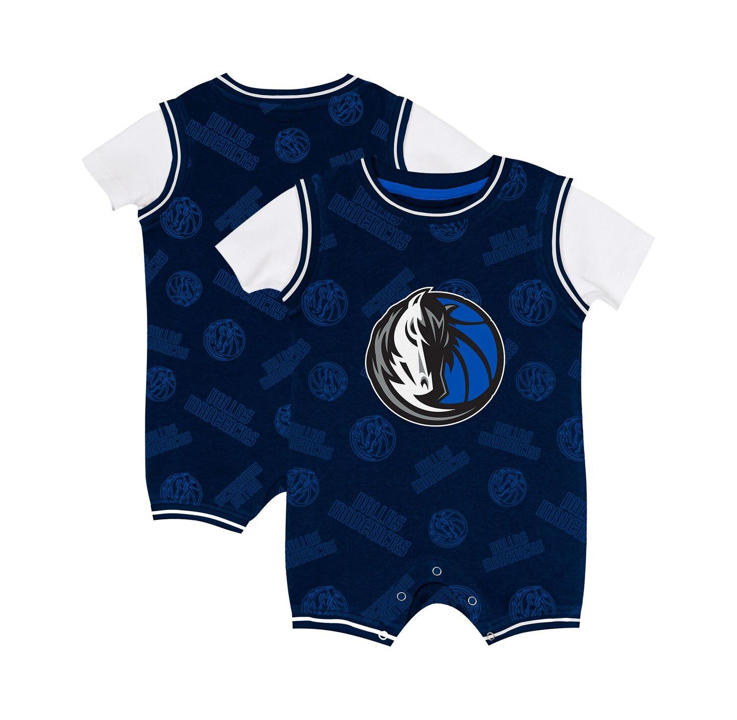 Baby Boys and Girls Navy Dallas Mavericks Logo Mania Romper