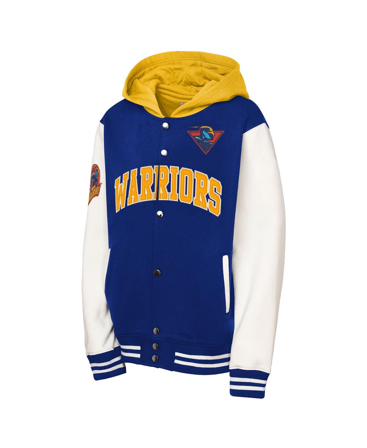 Mitchell & Ness Big Boys And Girls Royal Golden State Warriors Hardwood Classics Courtside Fleece Full-snap Hoodie J In Blue