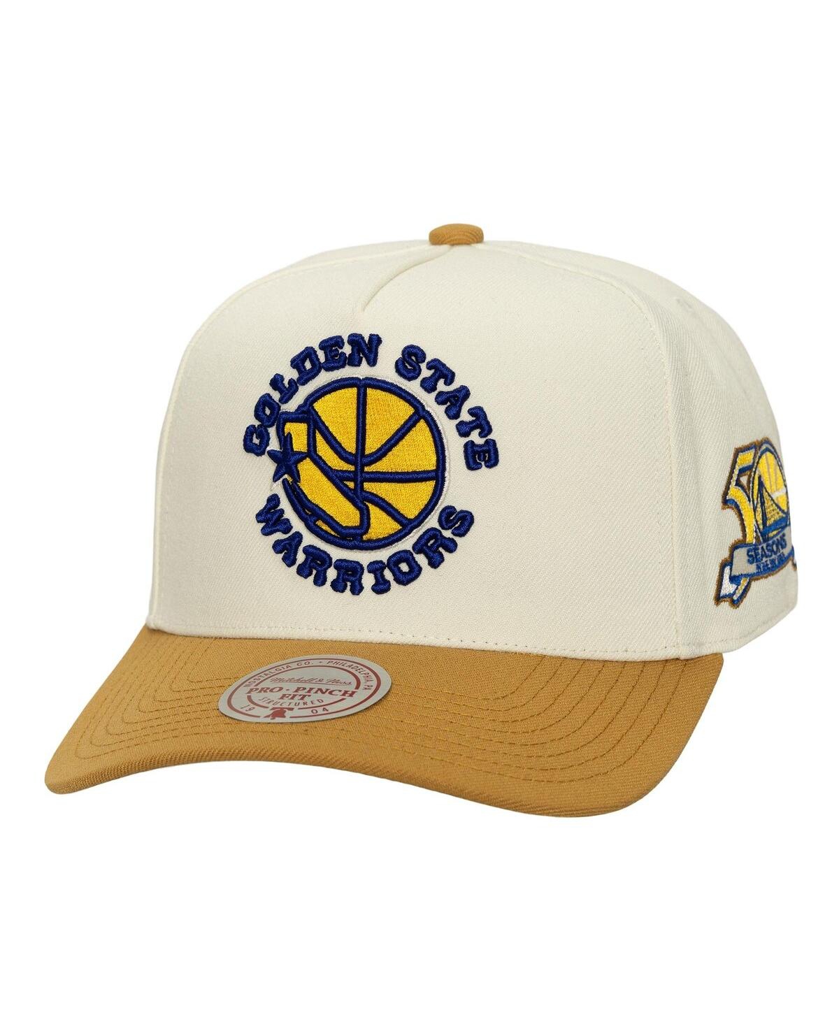 Mitchell & Ness Men's Cream Golden State Warriors Ochre Dusted Double Two-toned Pro Crown Adjustable Hat In White