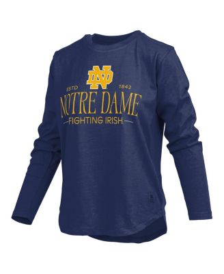 Women's Navy Notre Dame Fighting Irish Silver on Long Sleeve T-Shirt