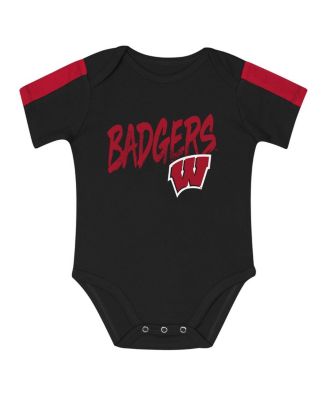 Baby Boys and Girls 3-Piece Red/Black Wisconsin Badgers Double Down Bodysuit and Pants Set