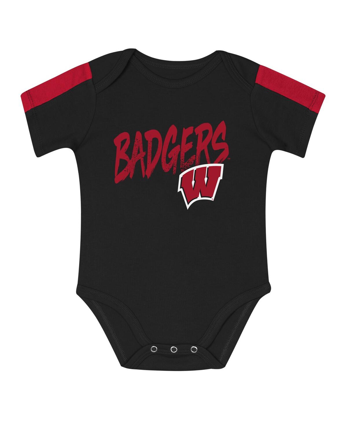 Outerstuff Baby Boys And Girls 3-piece Red/black Wisconsin Badgers Double Down Bodysuit And Pants Set In Multi