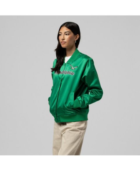 Женские куртки Mitchell & Ness Women's Kelly Green Philadelphia Eagles Full-Snap Satin Jacket