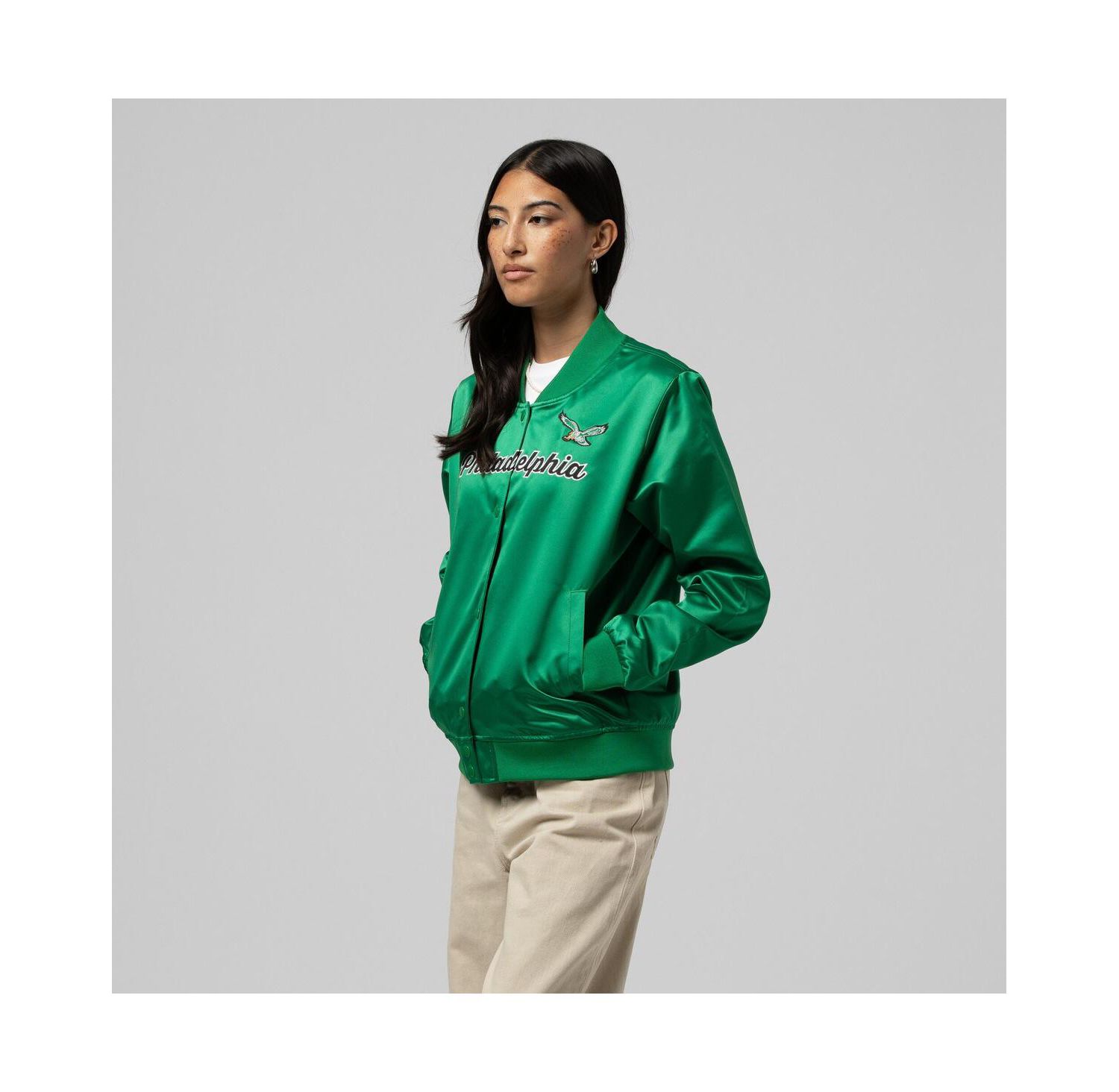 Women's Kelly Green Philadelphia Eagles Full-Snap Satin Jacket