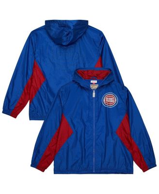 Mitchell & Ness - Men's Blue Detroit Pistons Playmaker Full-Zip Hooded Windbreaker Jacket