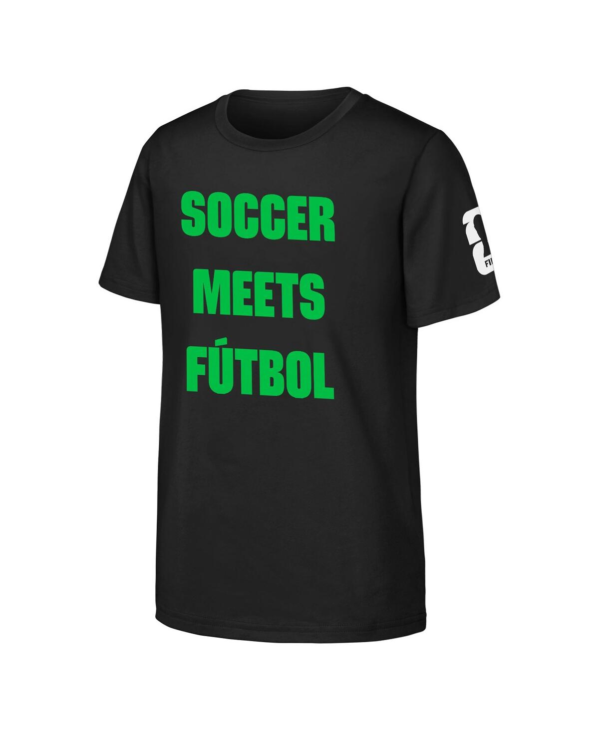Outerstuff Big Boys and Girls Black Fifa World Cup 2026 Soccer Meets Football T-Shirt