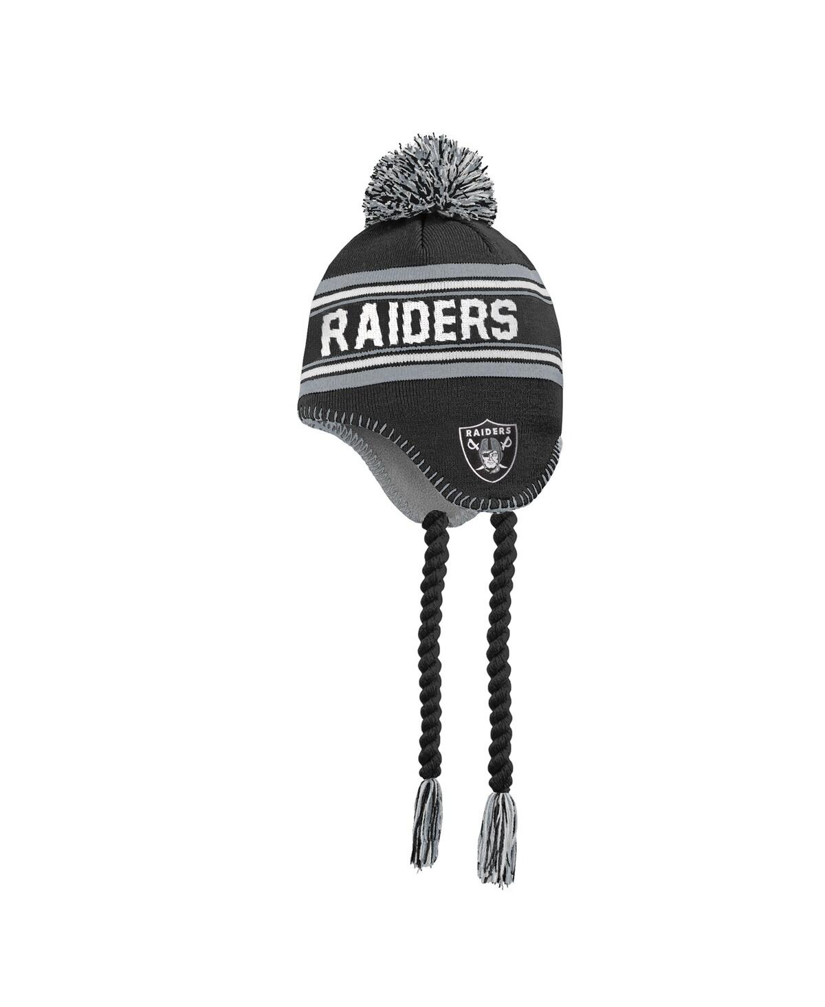 Outerstuff Big Boys And Girls Black Las Vegas Raiders Jacquard Tassel With Pom Knit Hat In Black