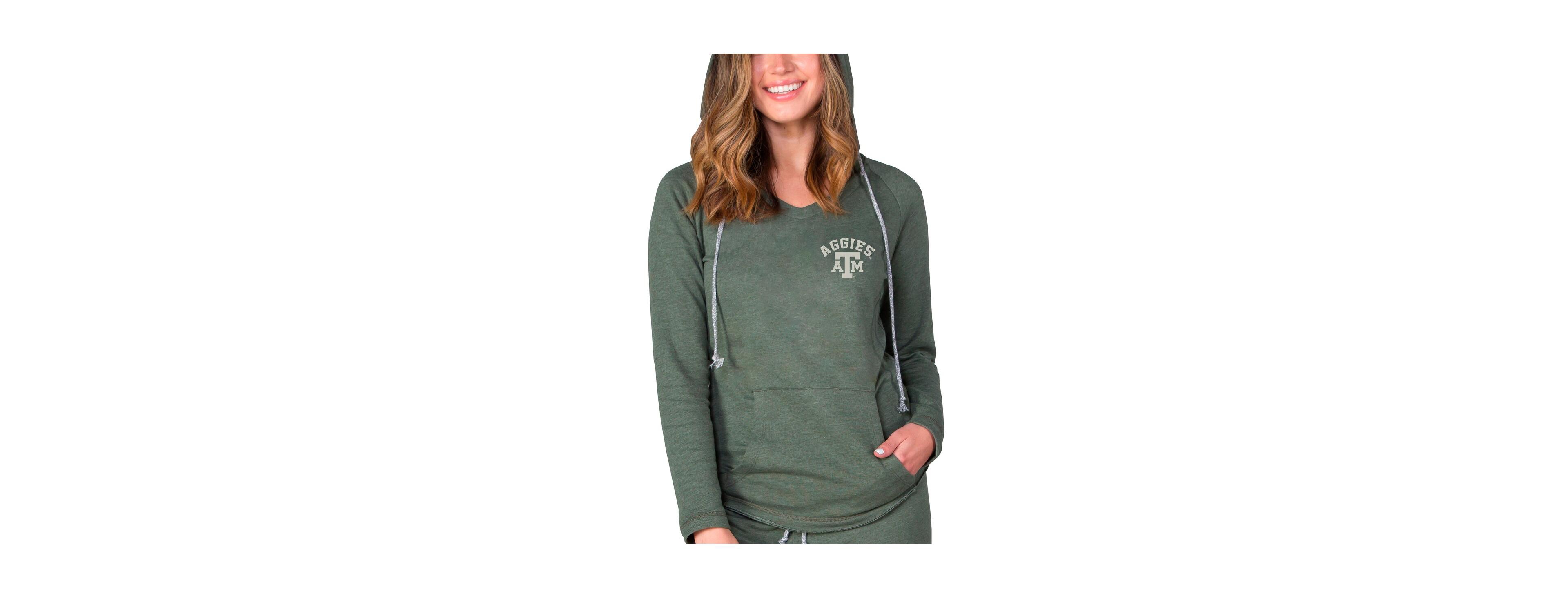 Concepts Sport Women's  Green Texas A&M Aggies Mainstream Terry Tri-Blend V-Neck Pullover Hoodie