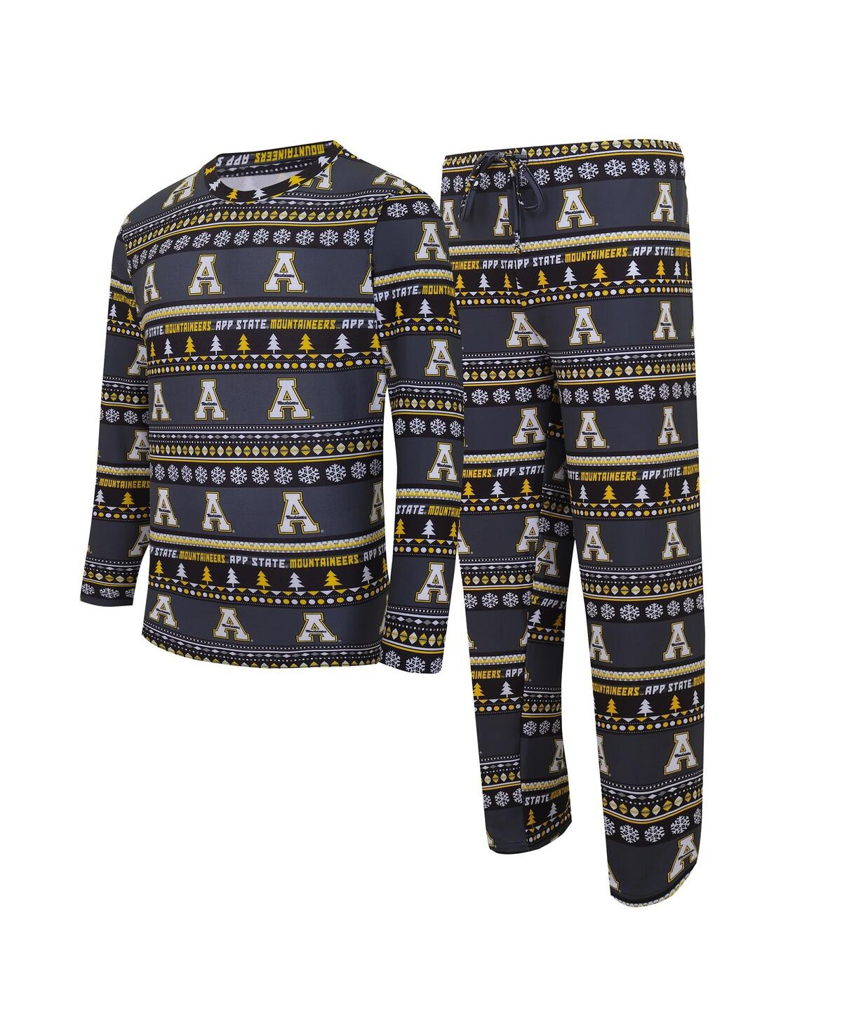 Concepts Sport Men's 2-Piece Black Appalachian State Mountaineers Swivel Long Sleeve Top and Pants Sleep Set