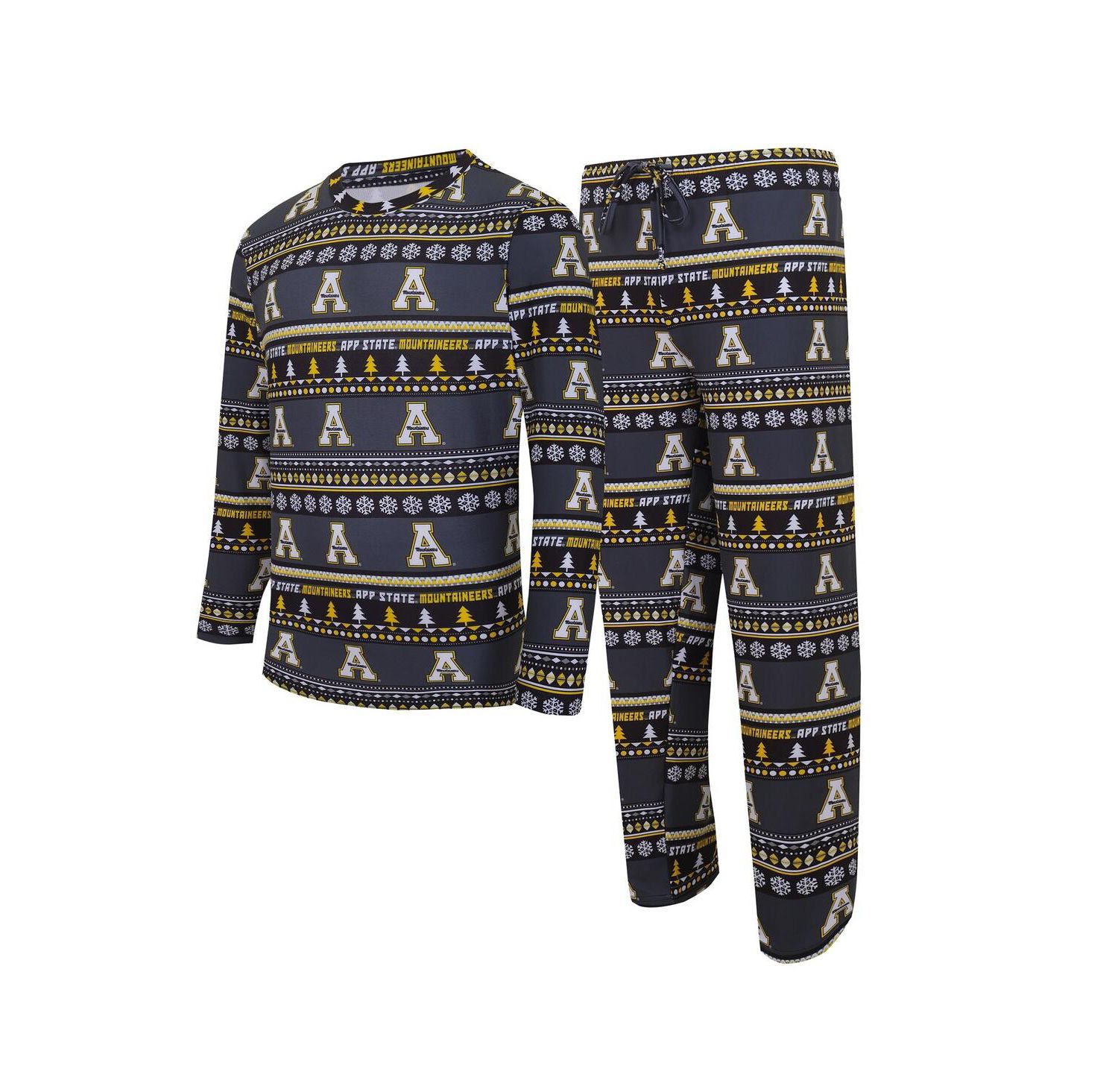 Men's 2-Piece Black Appalachian State Mountaineers Swivel Long Sleeve Top and Pants Sleep Set