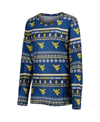 Women's 2-Piece Navy West Virginia Mountaineers Holiday Long Sleeve Top and Pants Sleep Set