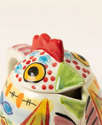 Majolica Rooster Hand-Painted Ceramic Tea Kettle