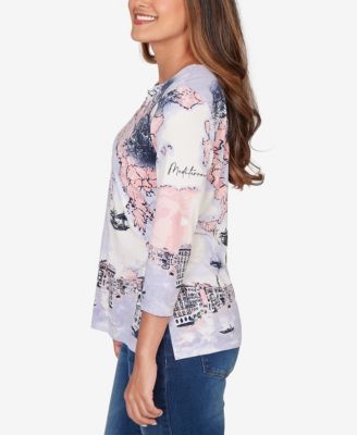 Petite Mediterranean Scenic Print Cotton Top