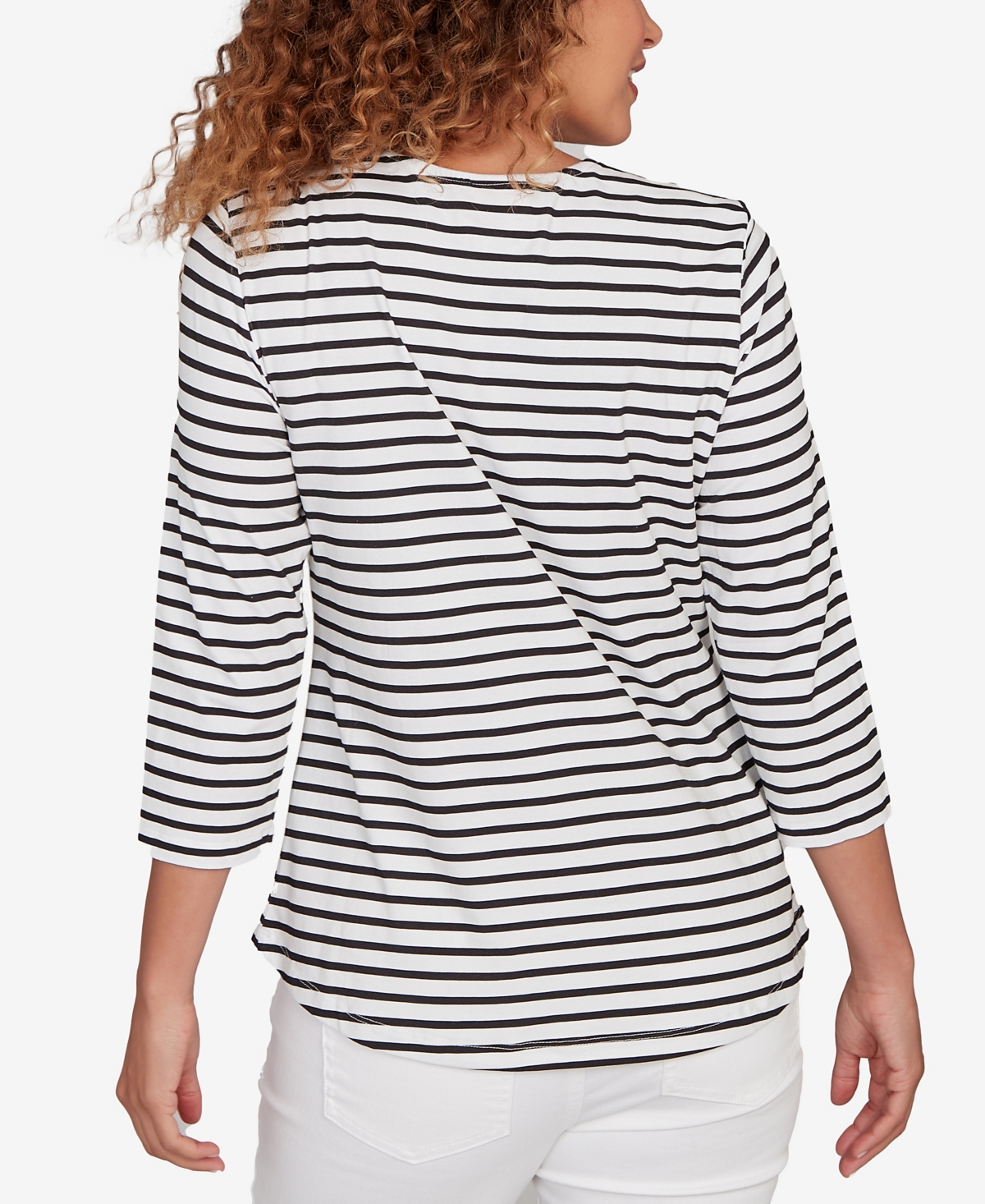 Ruby Rd. Petite Classic Marine Stripe Knit Top In White